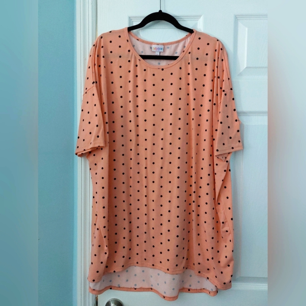 LuLaRoe peachy pink & black polka dot Irma